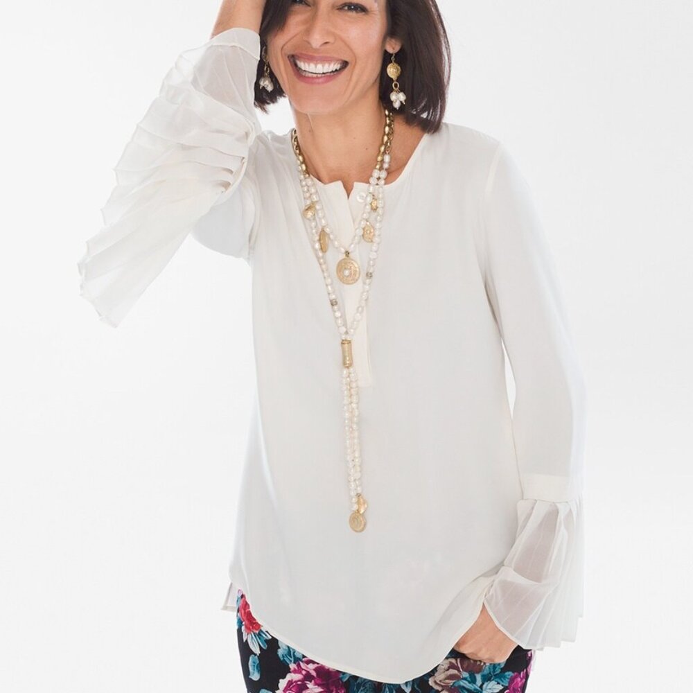 #Bundle & Save# Chico's White Ruffle Sleeve Blouse